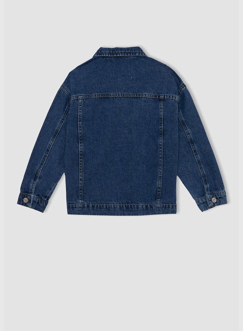 Boy Oversize Fit Polo Neck Long Sleeve Denim Jacket