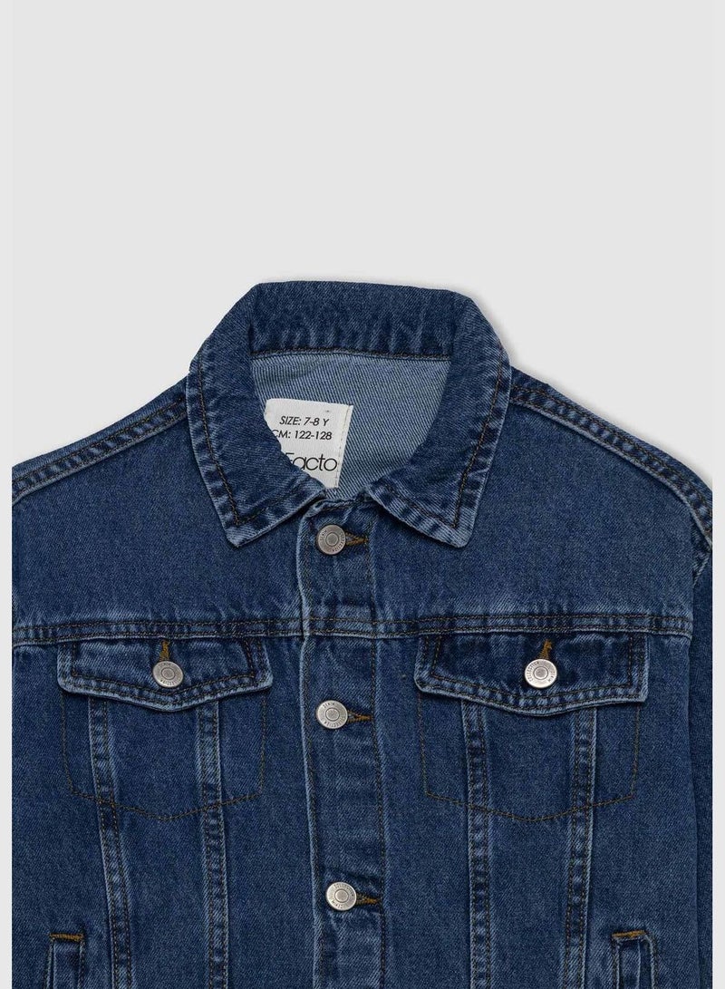 Boy Oversize Fit Polo Neck Long Sleeve Denim Jacket