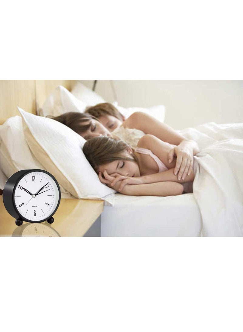 Alarm Clock, 4 inch Super Silent Non Ticking Small Clock with Night Light, Battery Operated, Simply Design, for Bedroom, Bedside, Desk