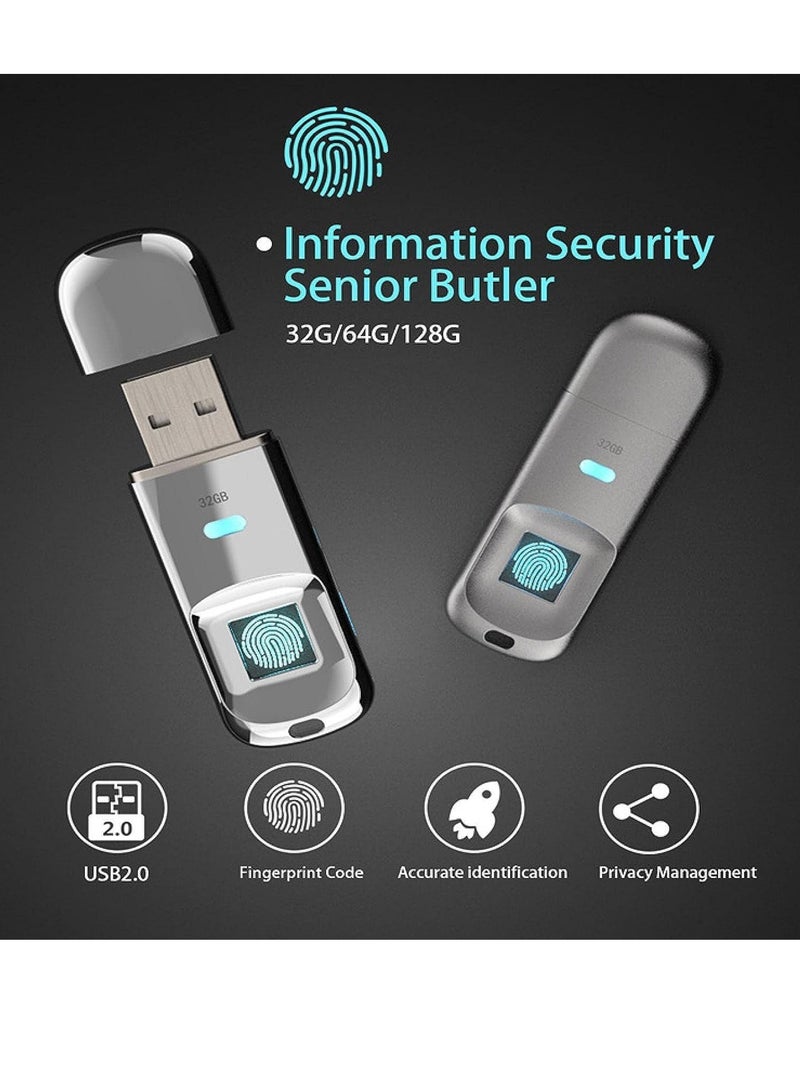 Fingerprint Recognition USB Drive with Encrypted Zinc Alloy Body 128GB Thumb Drive