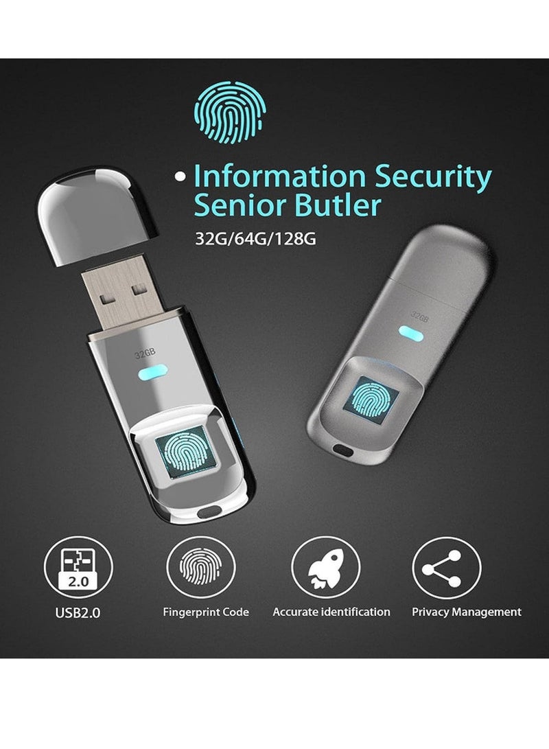 Fingerprint Recognition USB Drive with Encrypted Zinc Alloy Body 128GB Thumb Drive