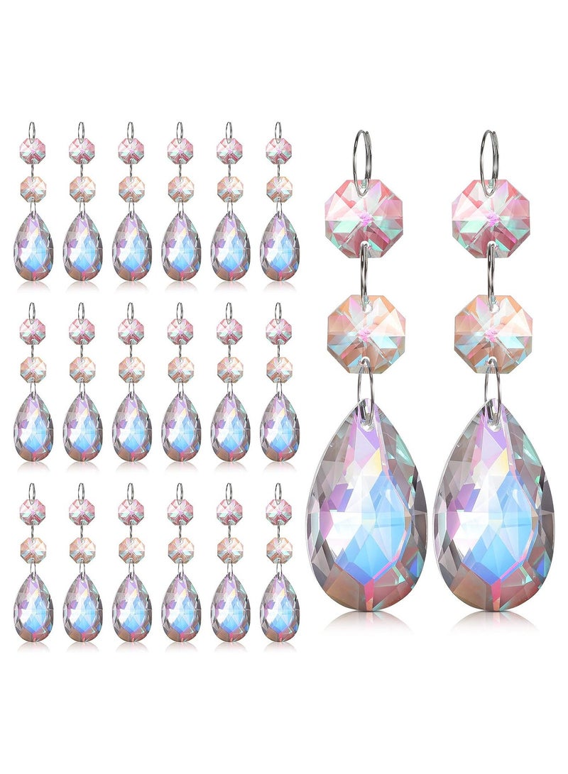 20 Pcs Crystal Prisms Chandelier Pendants, Teardrop Chandelier Replacement Set, Rainbow Maker Hanging Prisms for Wedding Party Tree Garlands Home Decoration