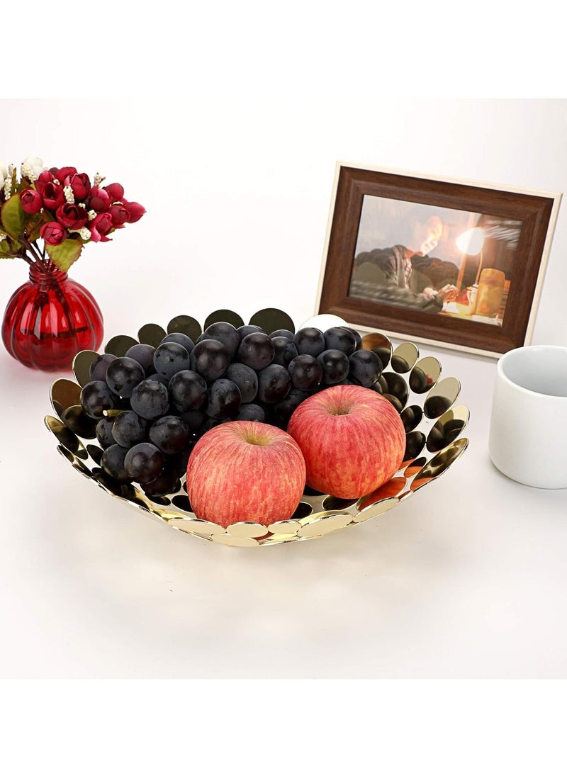 Metal Fruit Bowl Large Round Storage Baskets Creative Table Fruit Stand Decorative Round Storage Tray for Bread Fruit Snacks Candy Households Items Gold