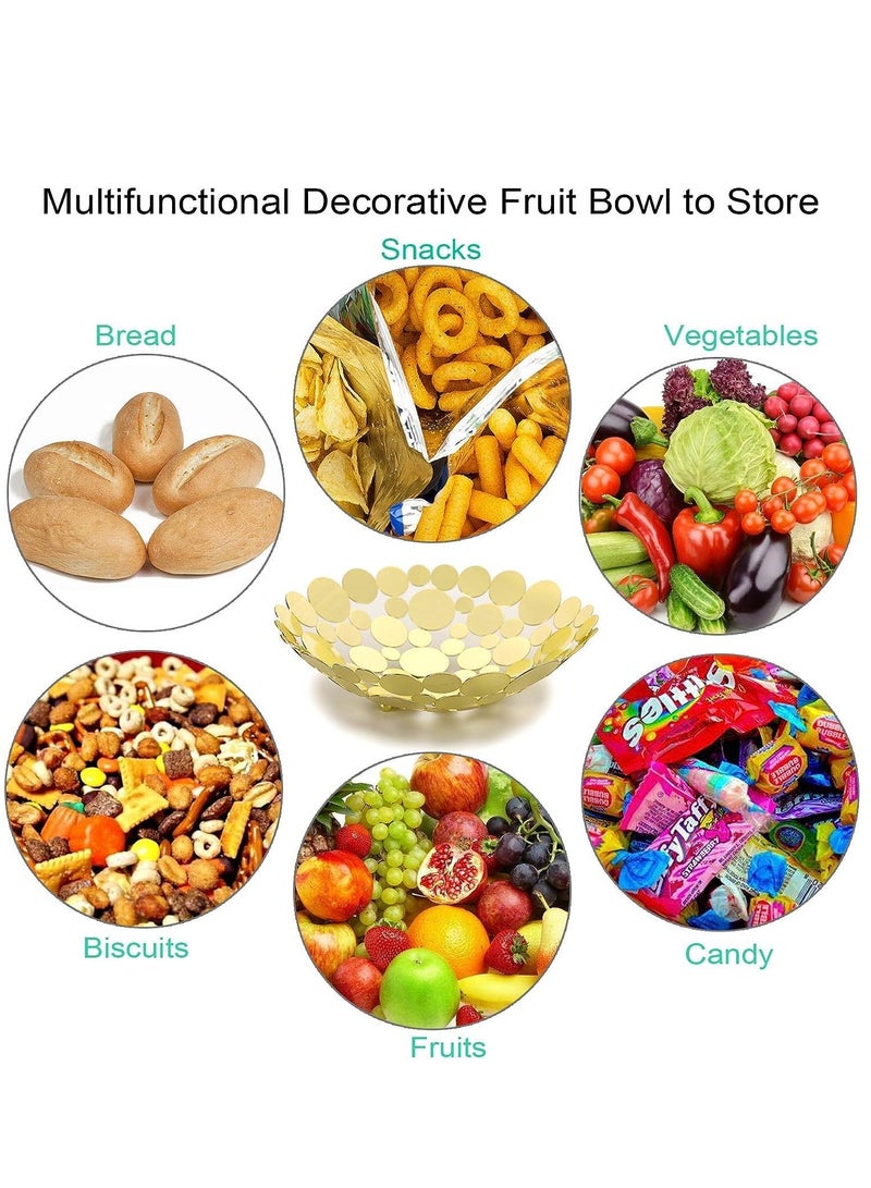 Metal Fruit Bowl Large Round Storage Baskets Creative Table Fruit Stand Decorative Round Storage Tray for Bread Fruit Snacks Candy Households Items Gold