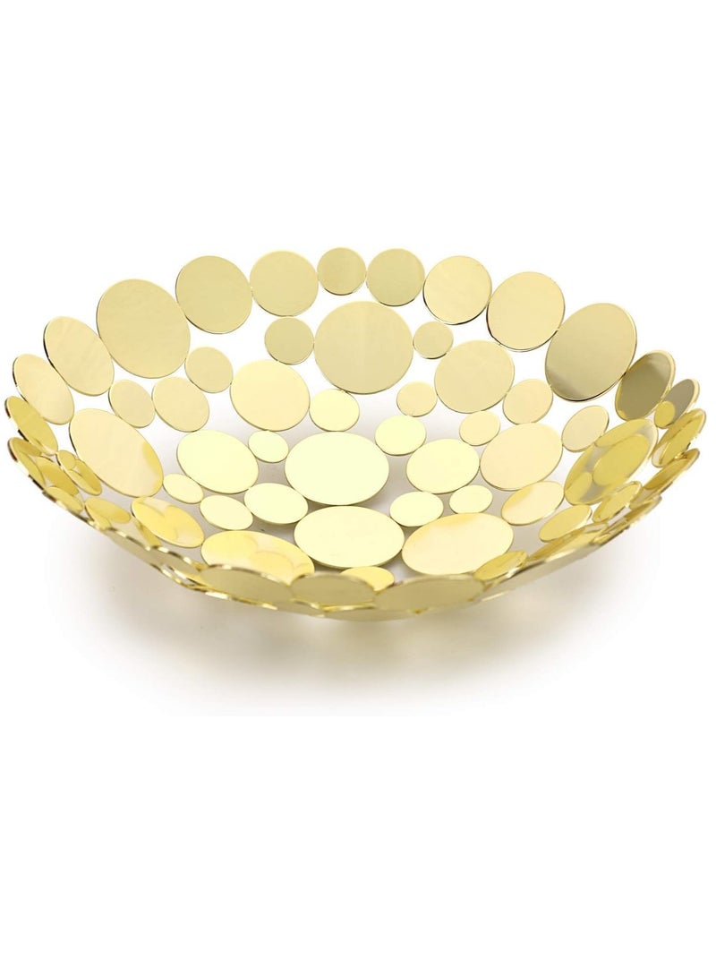 Metal Fruit Bowl Large Round Storage Baskets Creative Table Fruit Stand Decorative Round Storage Tray for Bread Fruit Snacks Candy Households Items Gold