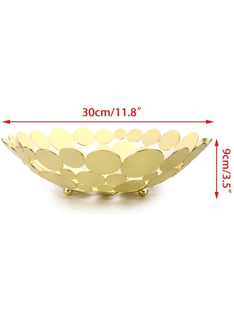 Metal Fruit Bowl Large Round Storage Baskets Creative Table Fruit Stand Decorative Round Storage Tray for Bread Fruit Snacks Candy Households Items Gold