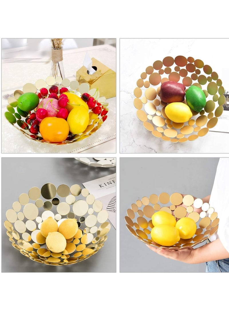 Metal Fruit Bowl Large Round Storage Baskets Creative Table Fruit Stand Decorative Round Storage Tray for Bread Fruit Snacks Candy Households Items Gold