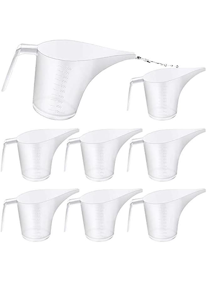 8 Pack 1000ml Large Funnel Pitcher Translucent Easy Pour Measuring Cup with Long Spout, Plastic Measuring Cups Set for Cooking,Baking,Watering，Soap Making,Candle Making