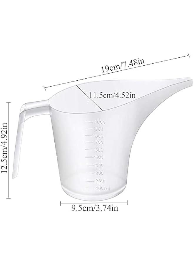 8 Pack 1000ml Large Funnel Pitcher Translucent Easy Pour Measuring Cup with Long Spout, Plastic Measuring Cups Set for Cooking,Baking,Watering，Soap Making,Candle Making