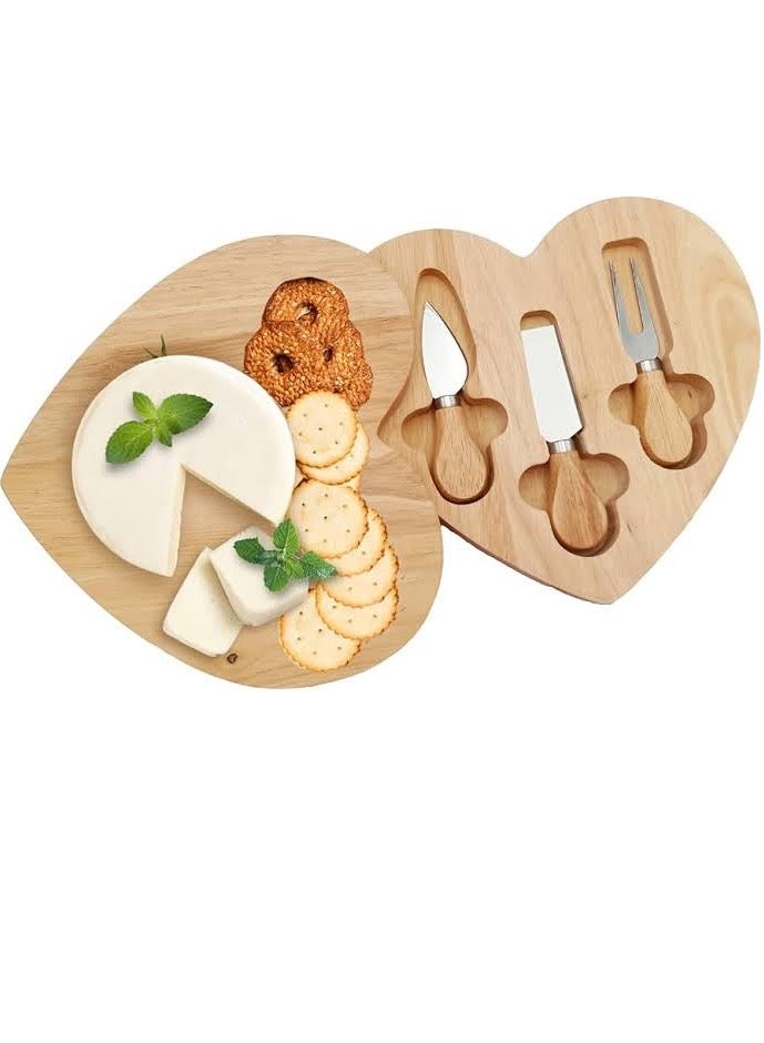 Bamboo Cheese Board And Knife Set Cheese Charcuterie Platter Board Serving Tray With Drawer Party Food Tray Heart shaped