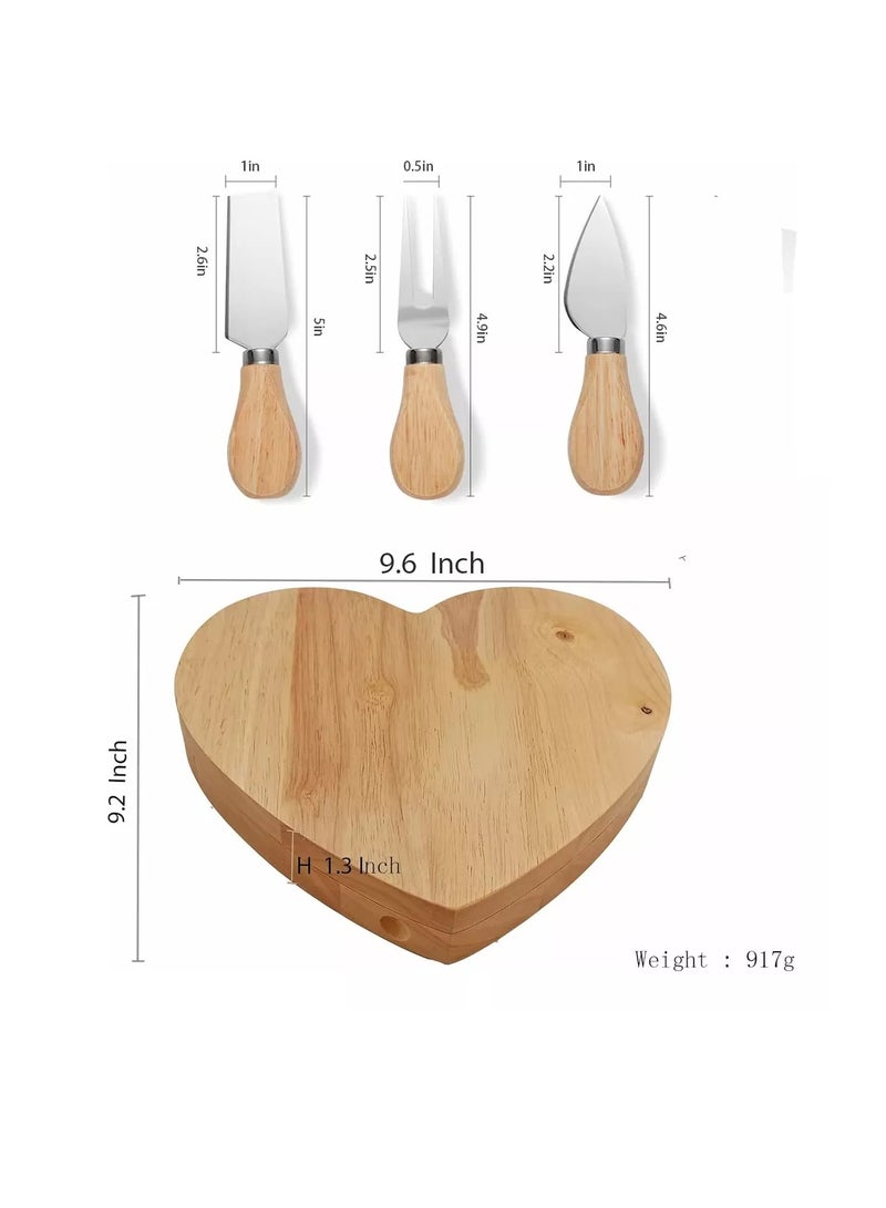 Bamboo Cheese Board And Knife Set Cheese Charcuterie Platter Board Serving Tray With Drawer Party Food Tray Heart shaped