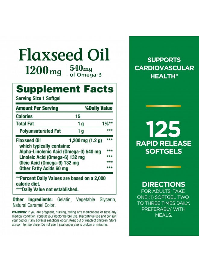 Nature's Bounty Flaxseed and Omega 3, Dietary Supplement, Supports Cardiovascular Health, 1200mg, Softgels, 125 ct