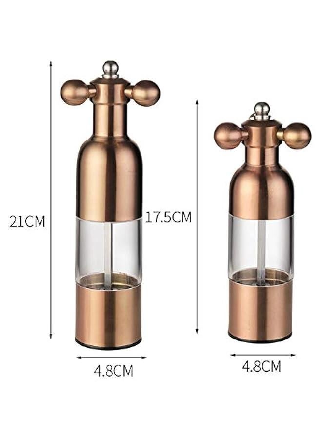 Salt and Pepper Grinder, Manual Stainless Steel Faucet Salt Shakers Mill with Handle, Refillable Adjustable Coarseness, for Home, Restaurant, BBQ,Rose Gold,2PC