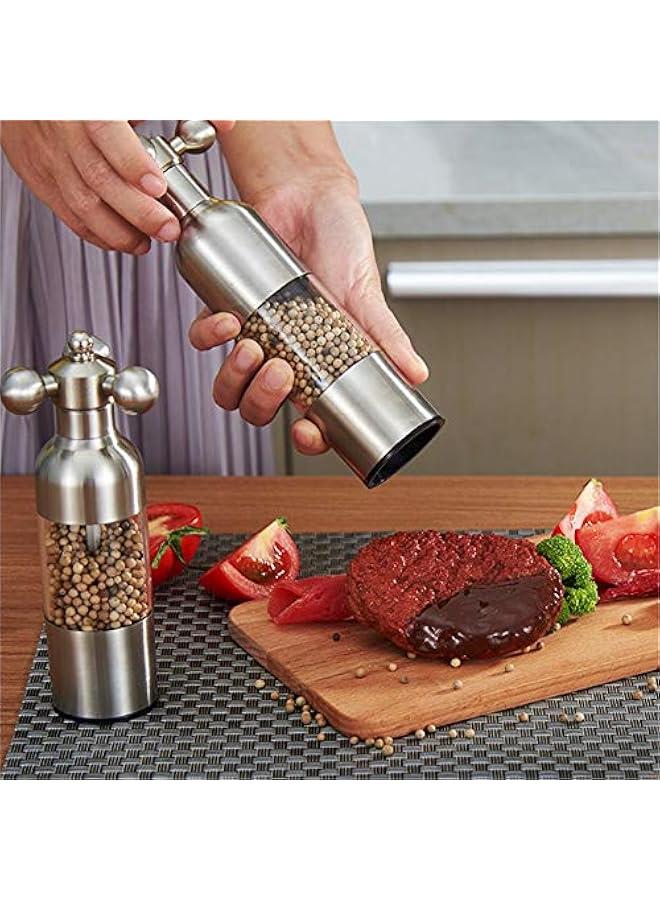 Salt and Pepper Grinder, Manual Stainless Steel Faucet Salt Shakers Mill with Handle, Refillable Adjustable Coarseness, for Home, Restaurant, BBQ,Rose Gold,2PC