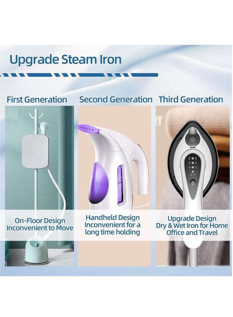 Mini Steamer Travel Iron, Portable Lightweight Steam Iron for Clothes, Iron for Dry & Wet, Ceramic Coated Soleplate, Anti Drip Clothes Iron Steam with 3 Preset Steam