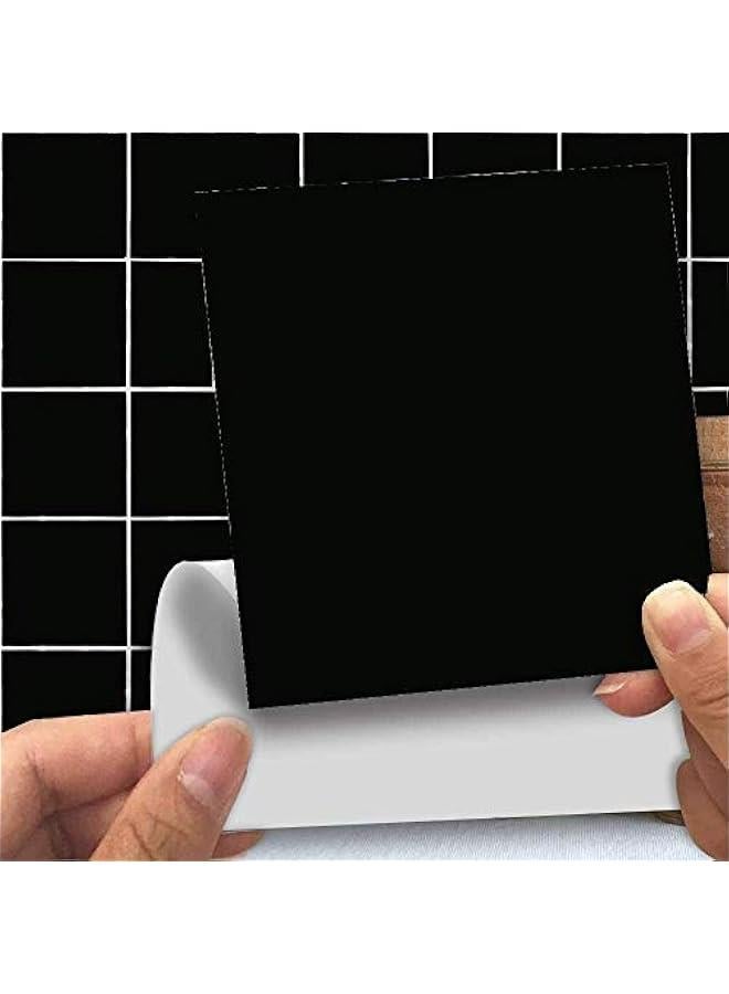 Self Adhesive Tile Stickers, Bathroom Kitchen Square Peel and Stick Wall Tile Back-Splash Sticker with Hand Tool, Pack of 50 Easy to Apply, 6 X 6, Black