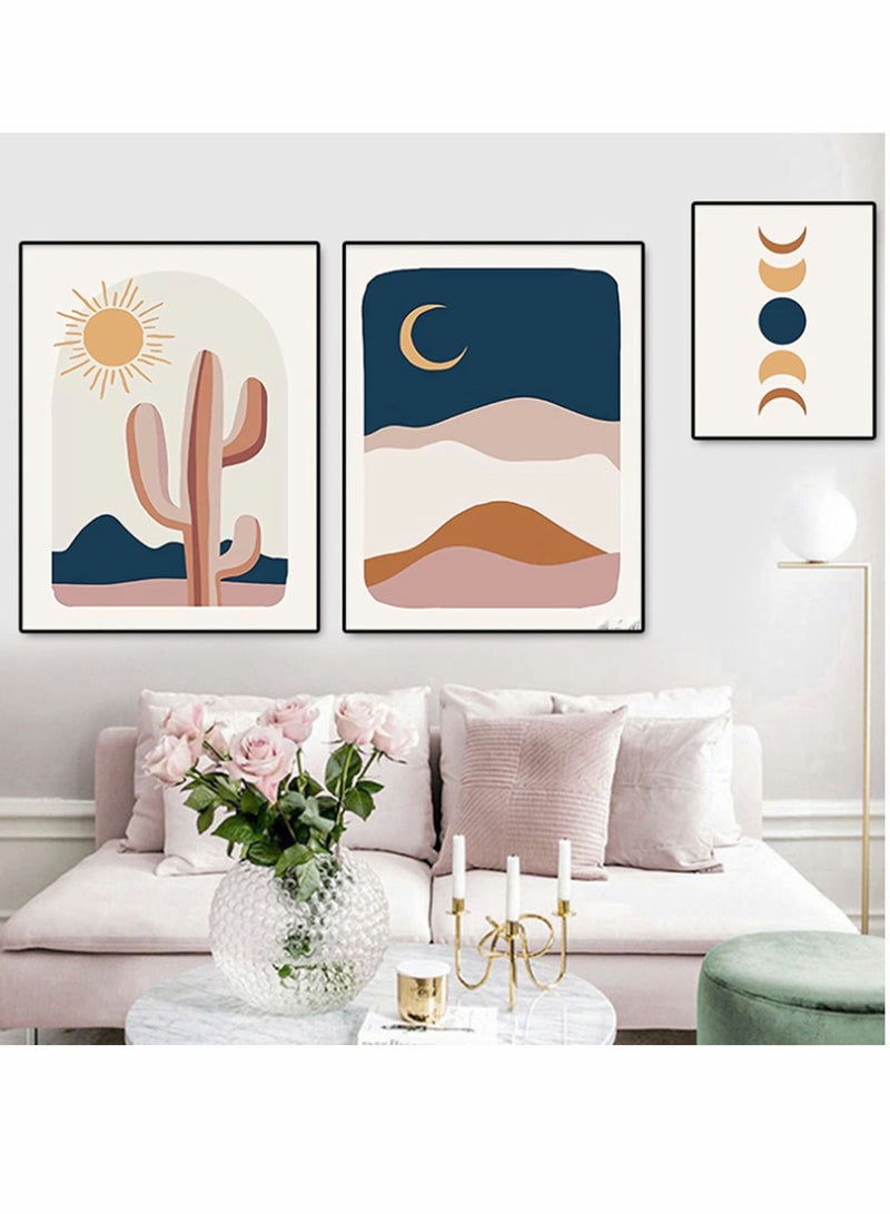 Boho Wall Art Room Decor, Abstract Minimalist Wall Art Posters, Mid Century Modern Prints, Sun Moon Desert Bedroom Decor, Nature Landscape Painting Canvas, No Frame(8x10