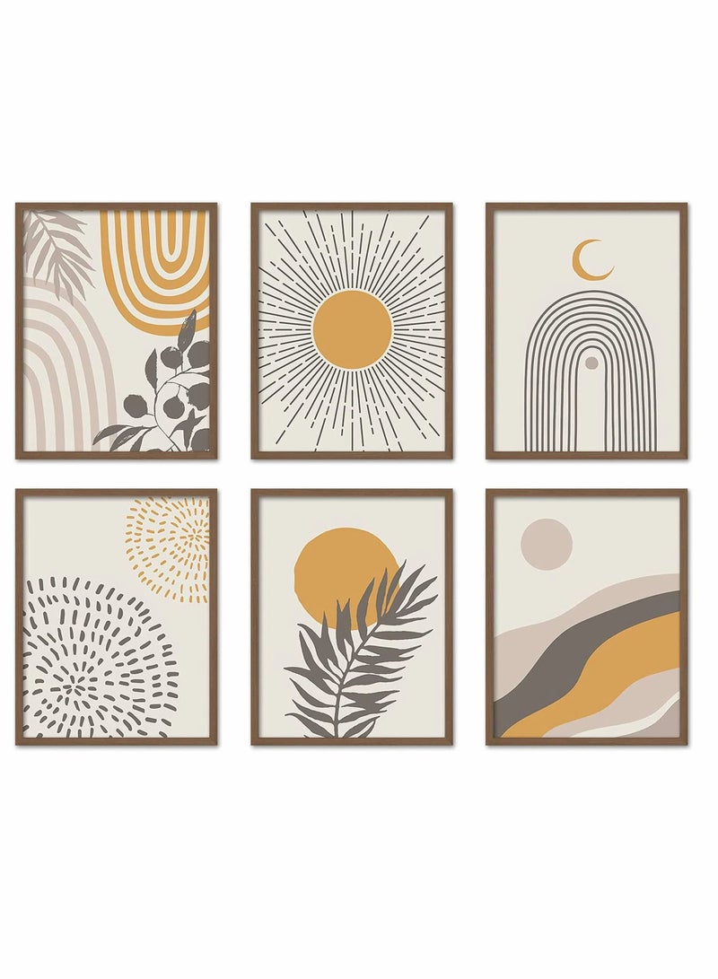 Boho Wall Art Room Decor, Abstract Minimalist Wall Art Posters, Mid Century Modern Prints, Sun Moon Desert Bedroom Decor, Nature Landscape Painting Canvas, No Frame(8x10