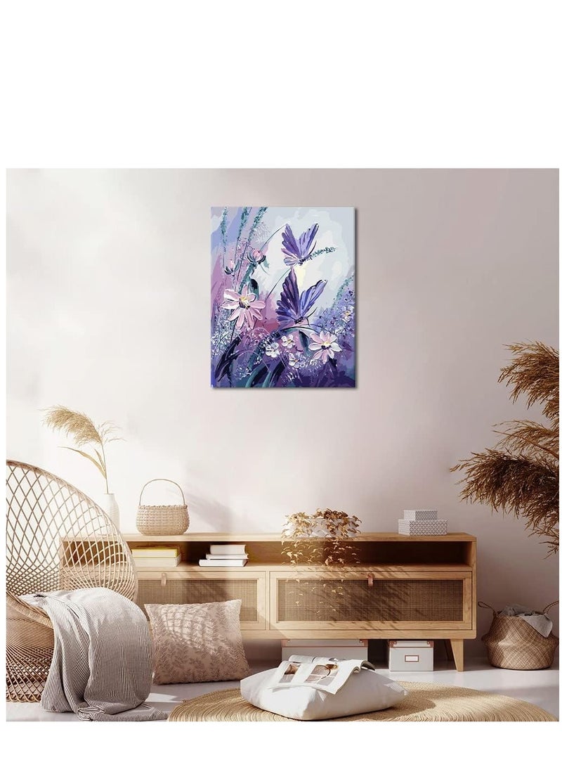 Purple Butterflies Paint by Number for Adults and Kids Beginner Sets DIY Painting Kits Acrylic Painting by Numbers Butterfly Series for Kids Gift for Home Wall Decorations Colourful Flower - 16x20inch