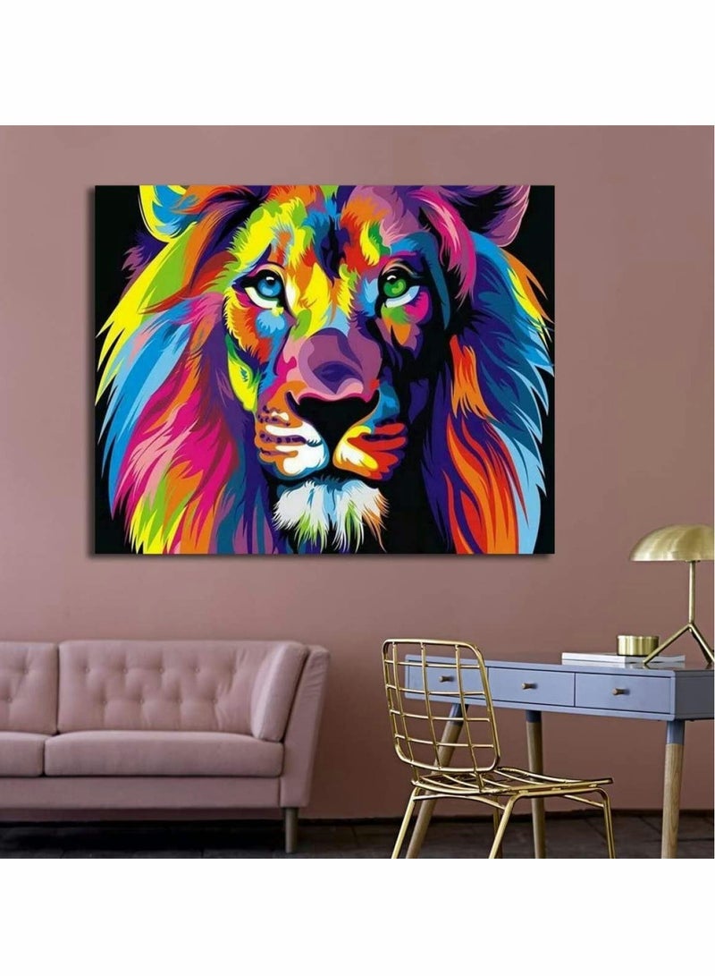 Paint By Numbers For Kids, Adult and Beginners  Diy Digital Large Living Room Bedroom Animal Coloring Decorative Paintings Pure Hand-Painted Oil Painting Color Lion Frameless 16 x 20 inch