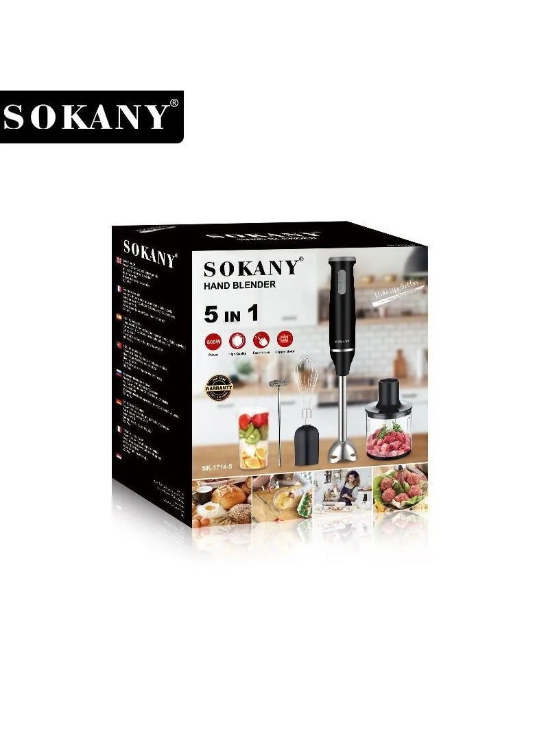 Sokany 5 In 1 Hand Blender & Food Mixer - 800 Watt (SK-1714-5)