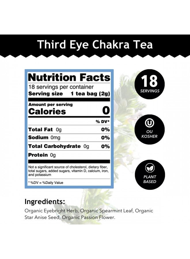 Buddha Teas - Third Eye Chakra Tea - Organic Herbal Tea - For Insight & Intuition - With Eyebright, Spearmint, Star Anise & Sapphire Essence - 100% Kosher & Non-GMO - 18 Tea Bags (Pack of 1)