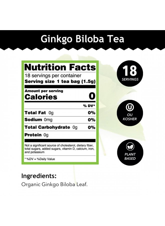 Buddha Teas - Ginkgo Biloba - Organic Herbal Tea - For Cognitive Balance & Overall Health - With Vitamin C - Energizing Blend - Caffeine Free - 100% Kosher & Non-GMO - 18 Tea Bags (Pack of 1)