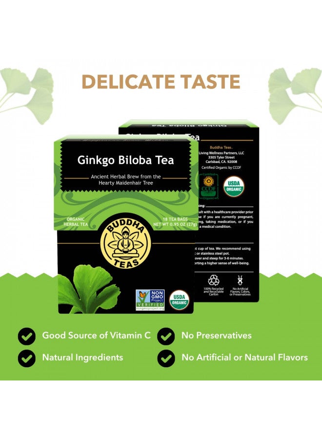 Buddha Teas - Ginkgo Biloba - Organic Herbal Tea - For Cognitive Balance & Overall Health - With Vitamin C - Energizing Blend - Caffeine Free - 100% Kosher & Non-GMO - 18 Tea Bags (Pack of 1)