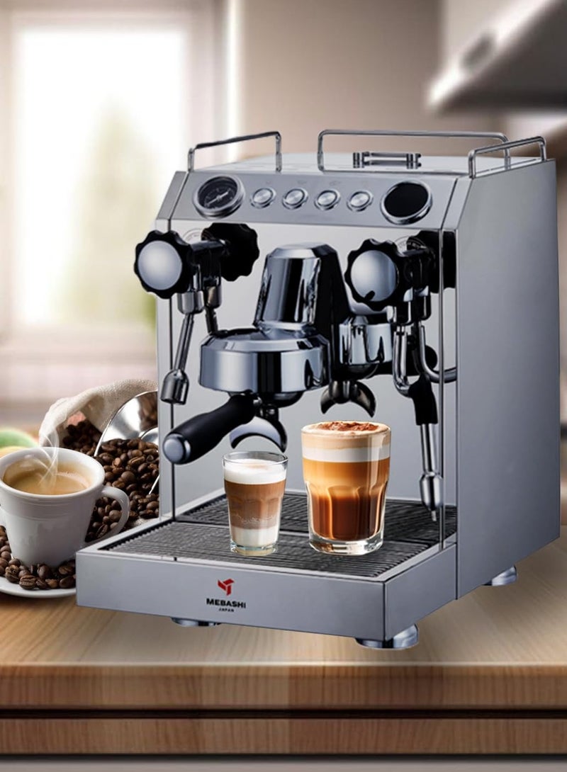 MEBASHI Commercial Dual Boiler Coffee Machine, 2.5L Capacity, 15 Bar Pressure, Stainless Steel (ME-CCM2055)(2700W)