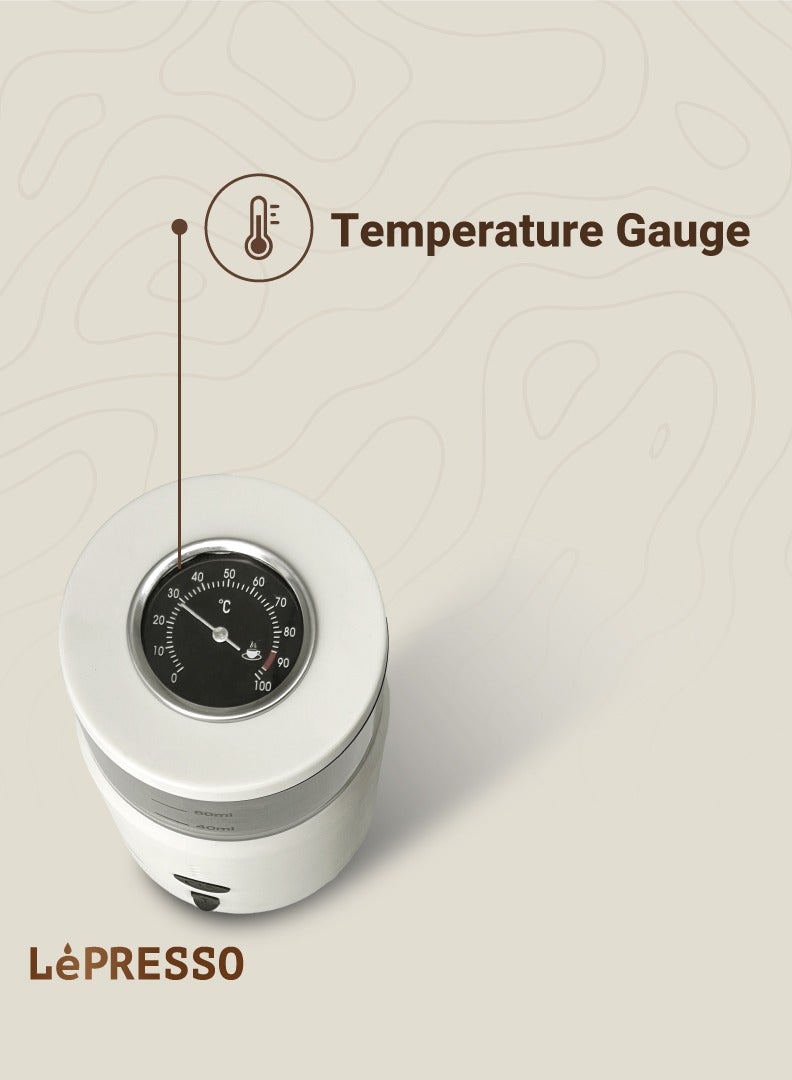 Portable Espresso Coffee Machine with 15 Bar Pressure and Temperature Gauge Coffee Maker / 80ml Water Tank / Heating Extraction / Capsule & Powder - White