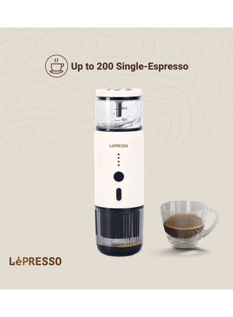 Portable Espresso Coffee Machine with 15 Bar Pressure and Temperature Gauge Coffee Maker / 80ml Water Tank / Heating Extraction / Capsule & Powder - White