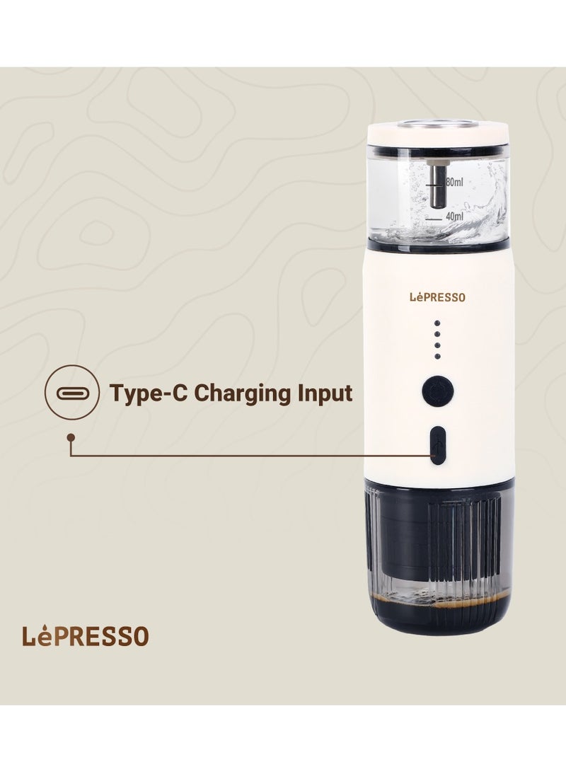 Portable Espresso Coffee Machine with 15 Bar Pressure and Temperature Gauge Coffee Maker / 80ml Water Tank / Heating Extraction / Capsule & Powder - White