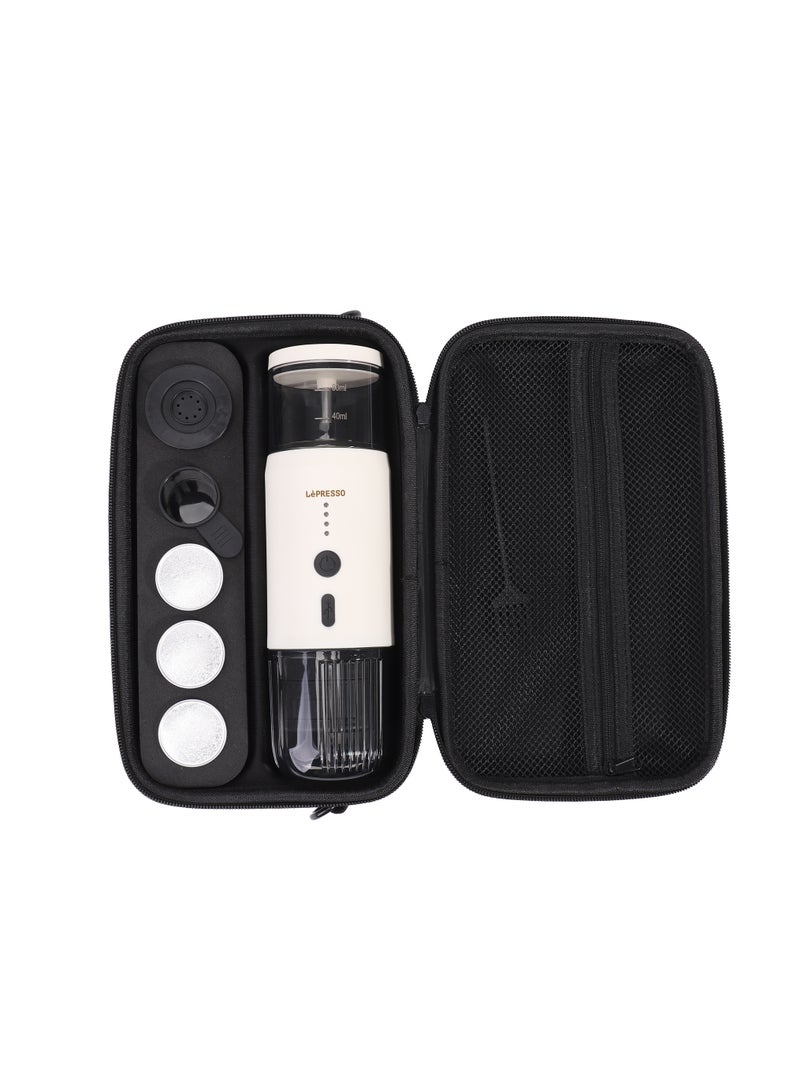 Portable Espresso Coffee Machine with 15 Bar Pressure and Temperature Gauge Coffee Maker / 80ml Water Tank / Heating Extraction / Capsule & Powder - White
