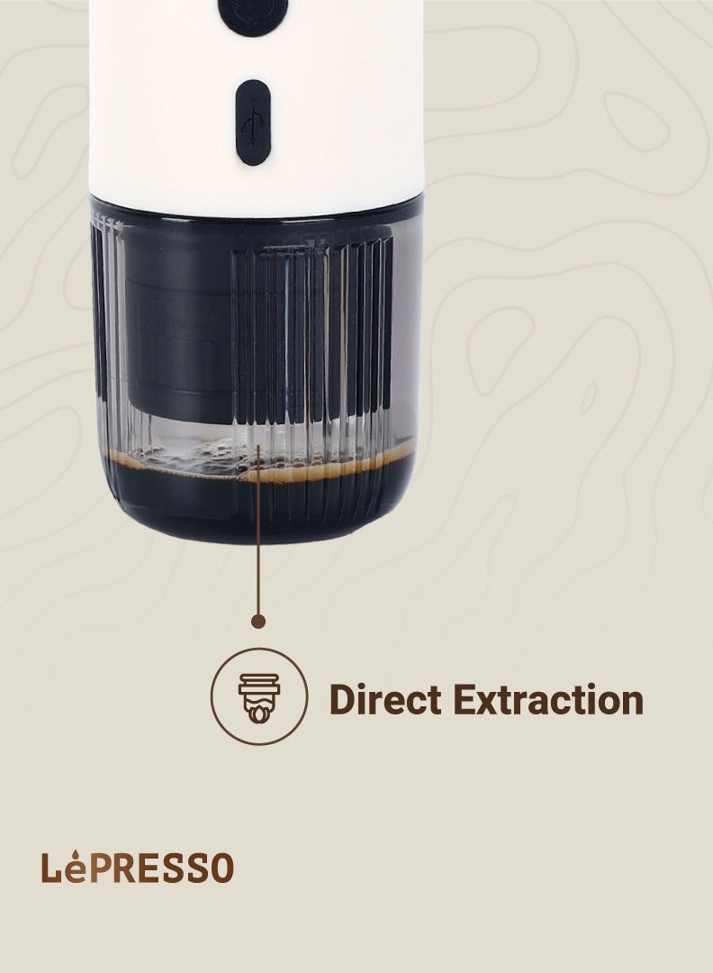 Portable Espresso Coffee Machine with 15 Bar Pressure and Temperature Gauge Coffee Maker / 80ml Water Tank / Heating Extraction / Capsule & Powder - White