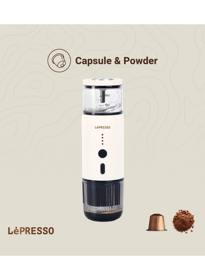 Portable Espresso Coffee Machine with 15 Bar Pressure and Temperature Gauge Coffee Maker / 80ml Water Tank / Heating Extraction / Capsule & Powder - White