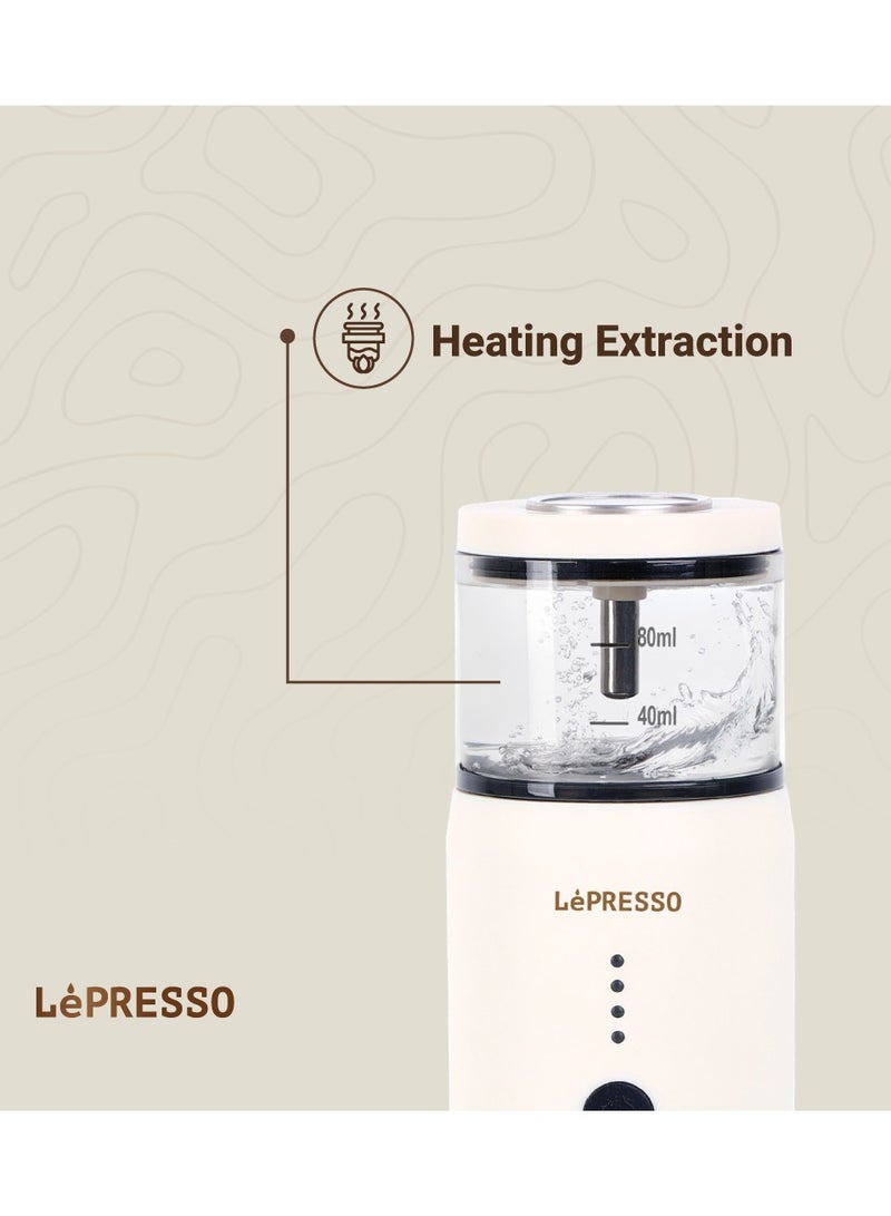 Portable Espresso Coffee Machine with 15 Bar Pressure and Temperature Gauge Coffee Maker / 80ml Water Tank / Heating Extraction / Capsule & Powder - White
