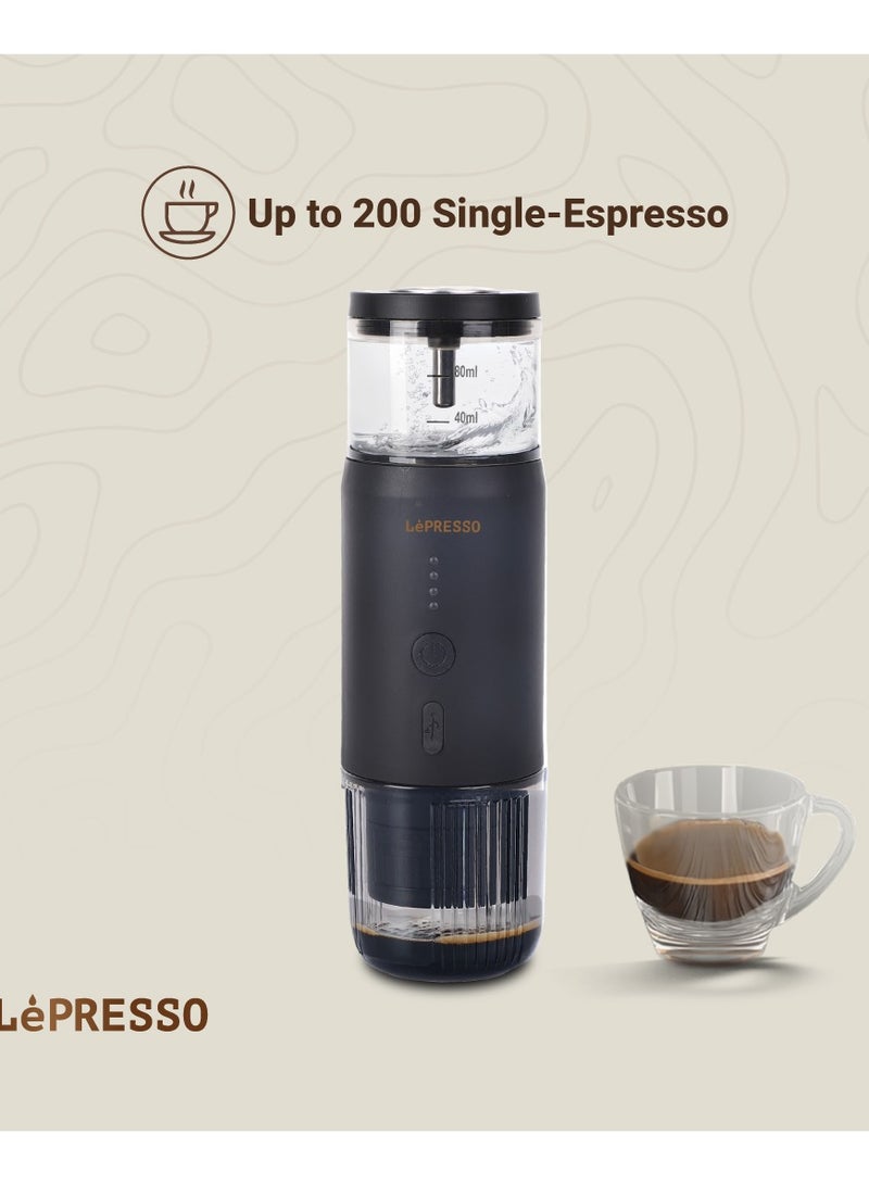 Portable Espresso Machine with 15 Bar Pressure and Temperature Gauge / 80ml Water Tank / Heating Extraction / Capsule & Powder - Black