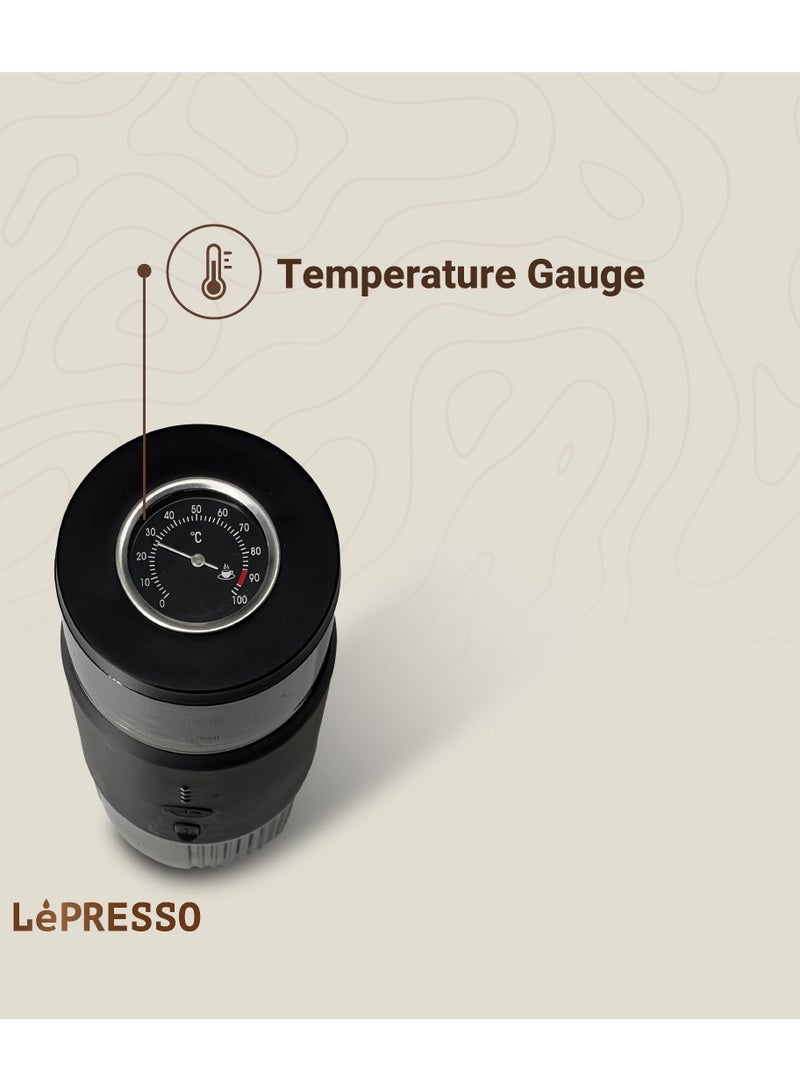 Portable Espresso Machine with 15 Bar Pressure and Temperature Gauge / 80ml Water Tank / Heating Extraction / Capsule & Powder - Black