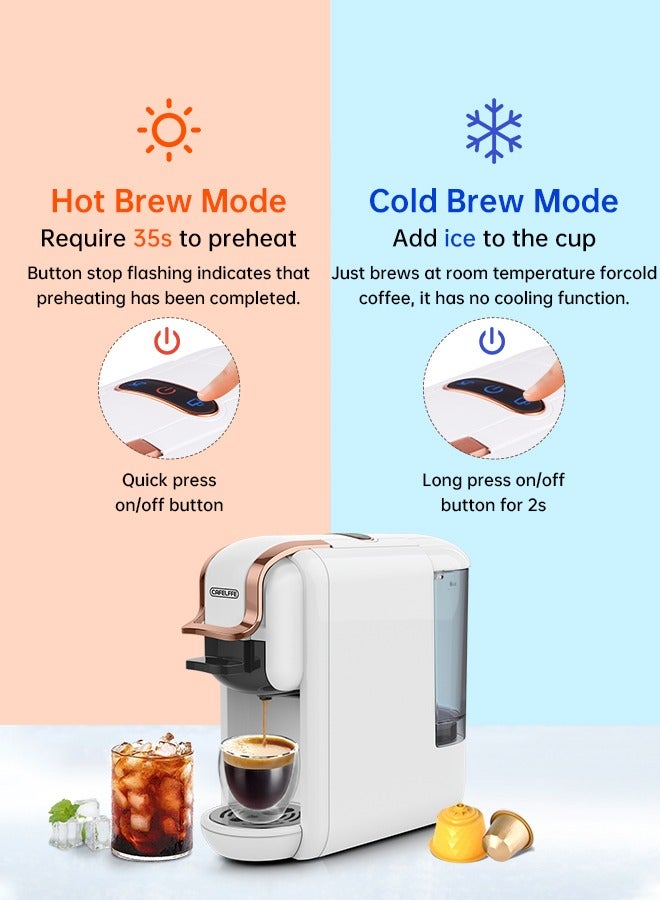 4 In 1 Capsule Coffee Machine Hot Cold Coffee Maker With Electric MIlk Frother Set White