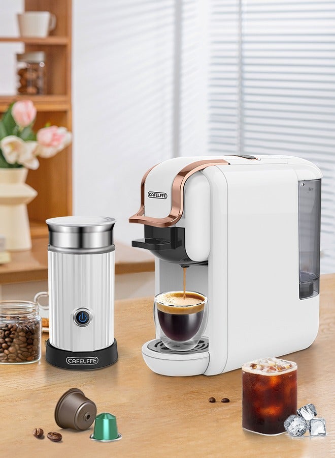 4 In 1 Capsule Coffee Machine Hot Cold Coffee Maker With Electric MIlk Frother Set White