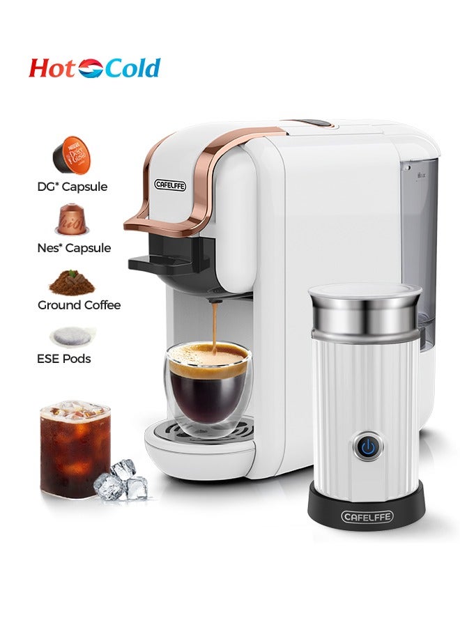 4 In 1 Capsule Coffee Machine Hot Cold Coffee Maker With Electric MIlk Frother Set White