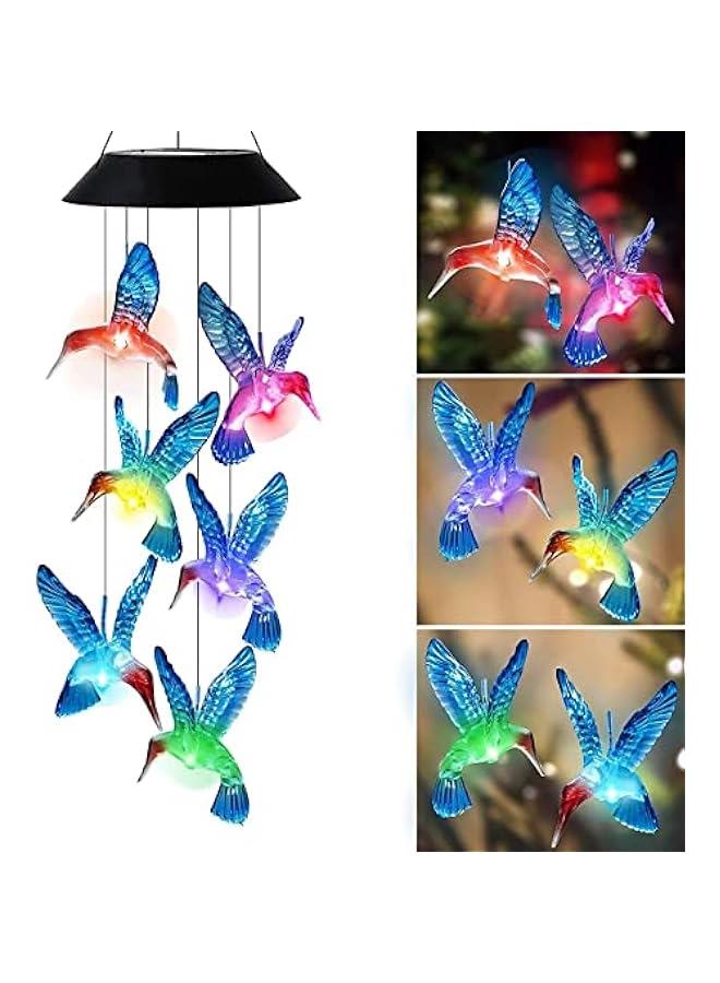 Solar Wind Chimes Outdoor, Colorful Hummingbird Wind Chimes for Outside Solar Lights Fairy Garden Accessories for Patio Yard Porch Garden, Birthday Gifts for Grandma Wife Mom