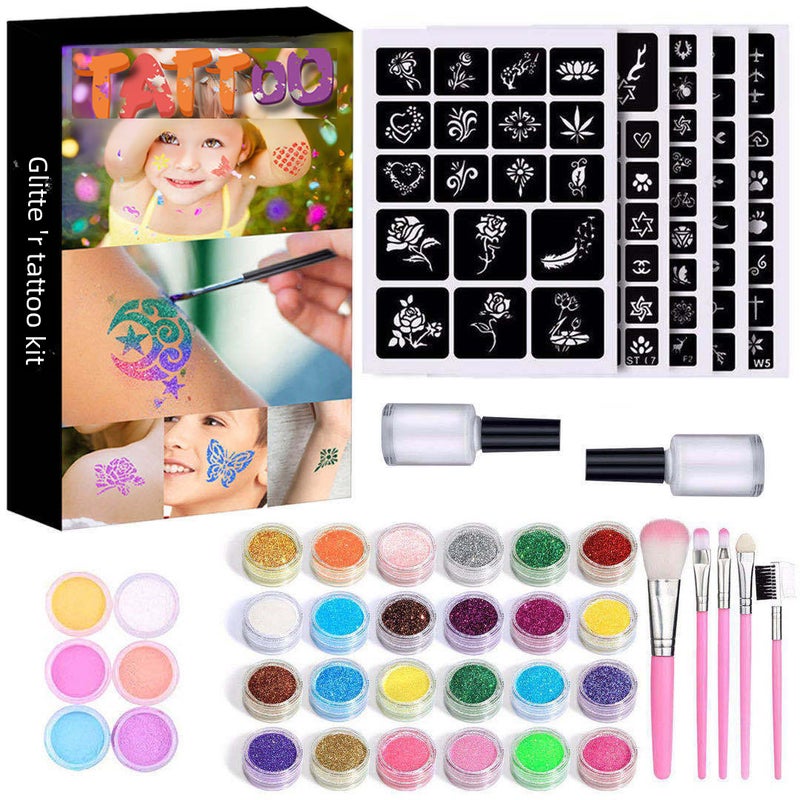 New arrival diamond glitter luminous tattoo suit 30 color stage glitter makeup temporary tattoo suit