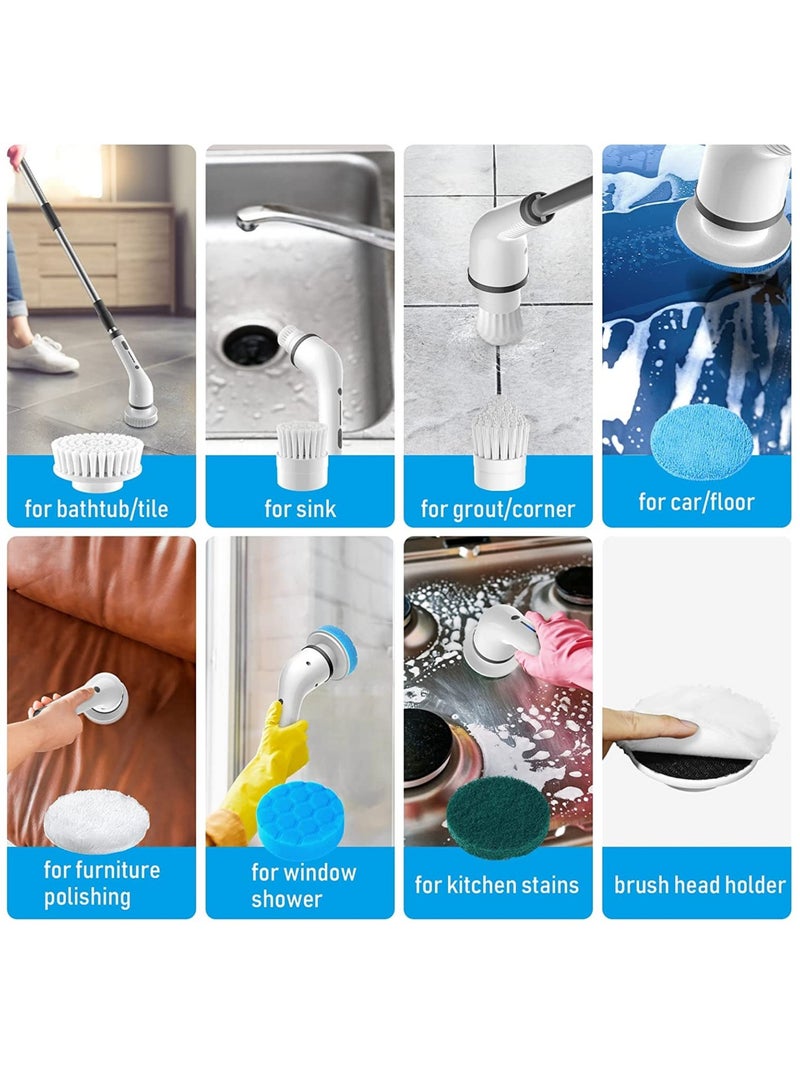 Electric Cleaning Scrubs 8-in-1 Multifunctional Electric Cleaning Brush - USB Charging Bathroom Wash Brush Kitchen Cleaning Tool Household Cleaning Brush (Gray)