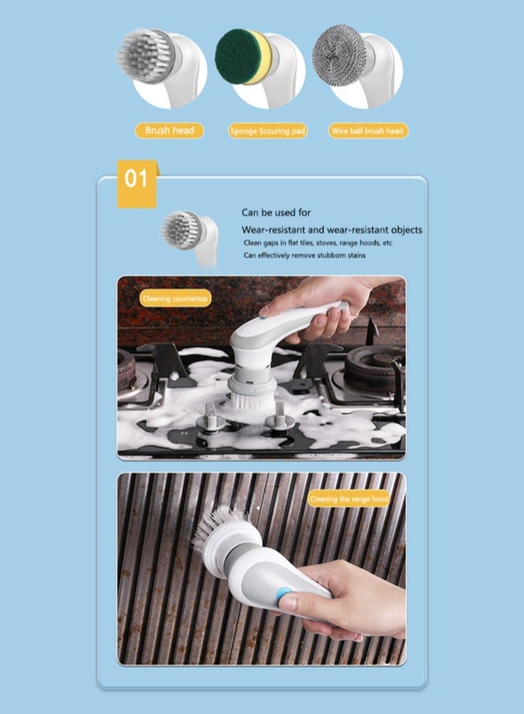 Multifunctional Electric Clean Brush 360 Degree Rotation Wireless Brush Comfortable Handle Home Appliances for House Stove Range , Electric Spin Scrubber