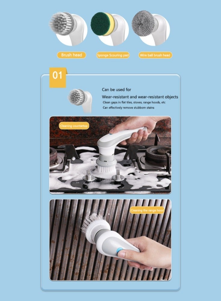 Multifunctional Electric Clean Brush 360 Degree Rotation Wireless Brush Comfortable Handle Home Appliances for House Stove Range , Electric Spin Scrubber