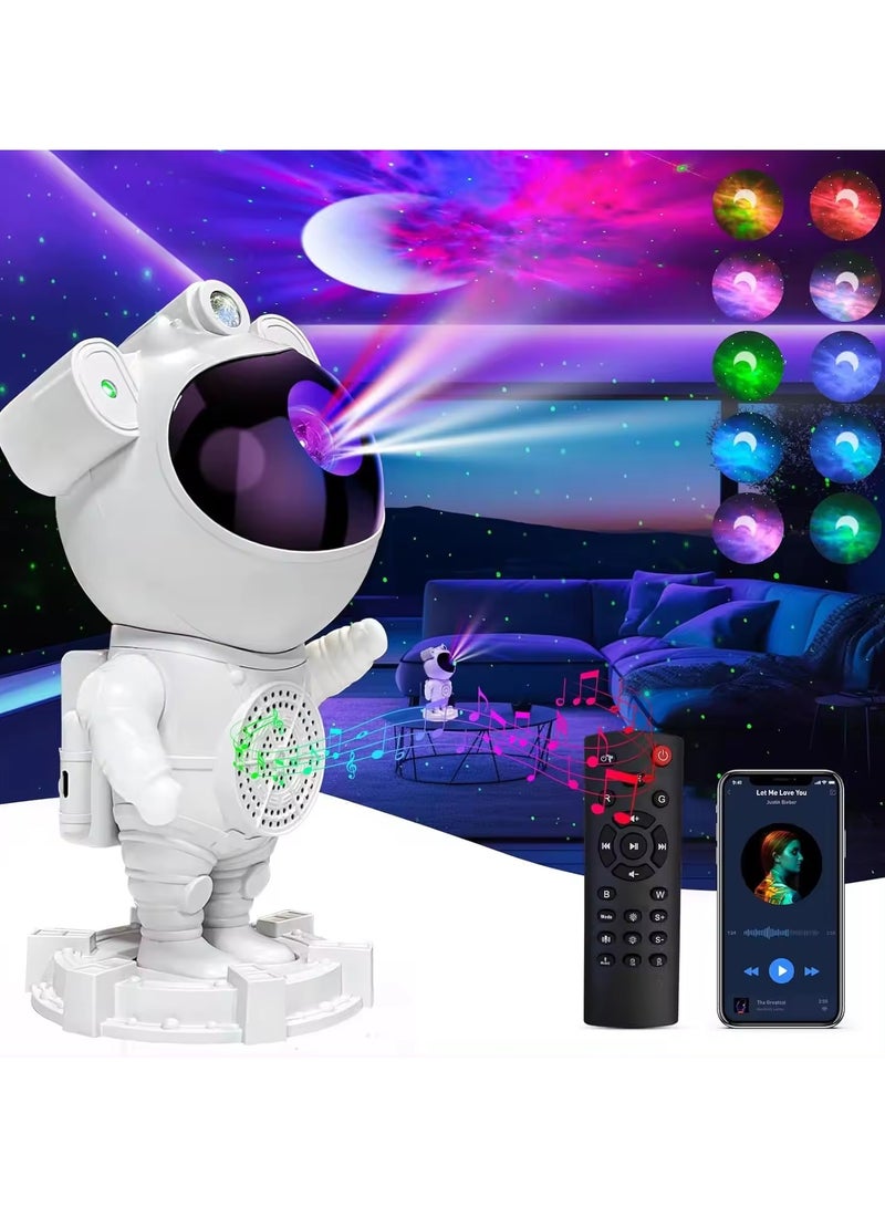 Astronaut Star Projector Galaxy Projector Light, Remote Control Spaceman Night Light with Timer with BT Music Speaker-White