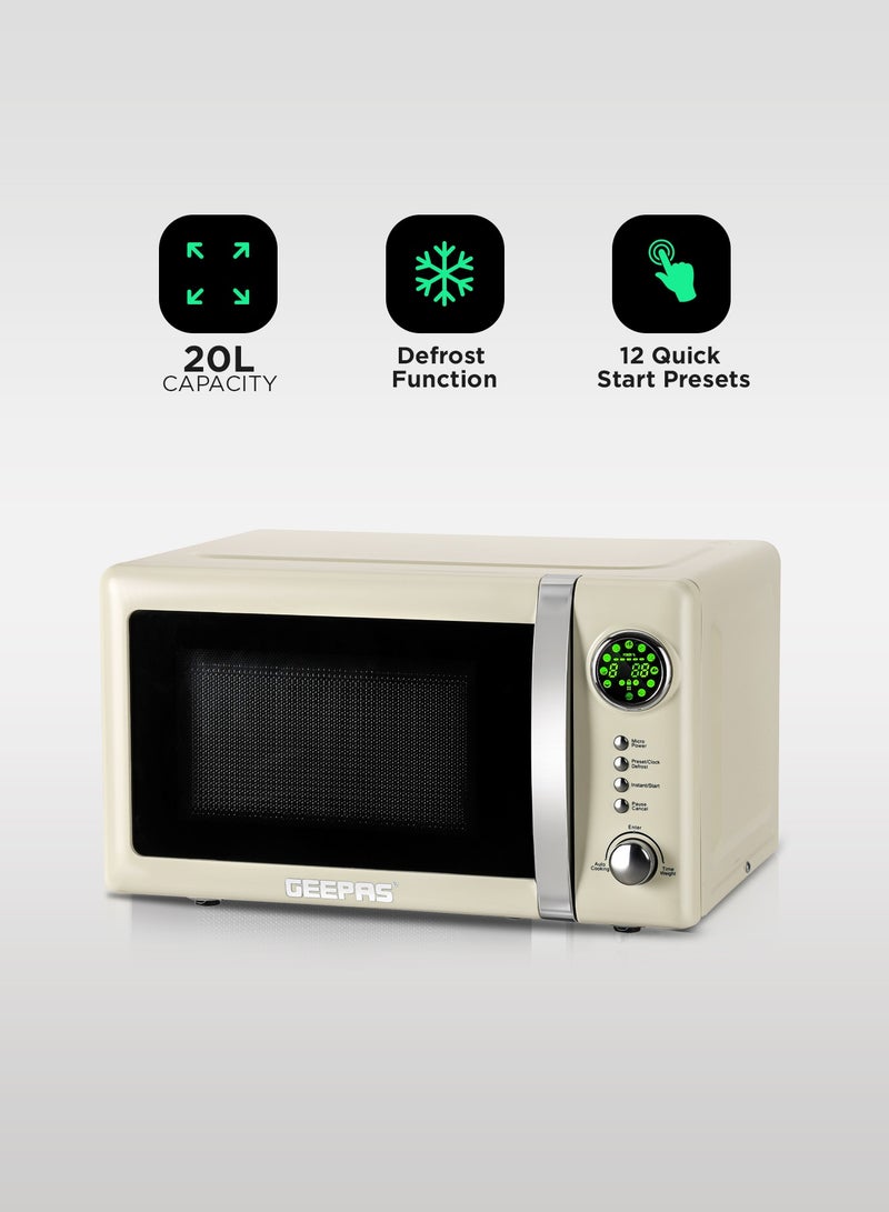 Digital Microwave Oven With 12 Quick Start Presets For a Variety Of Dishes, Defrost Function, Digital Display, Child Lock Function, Precise Cooking Controls 20 L 700 W GMO2025CW Cream