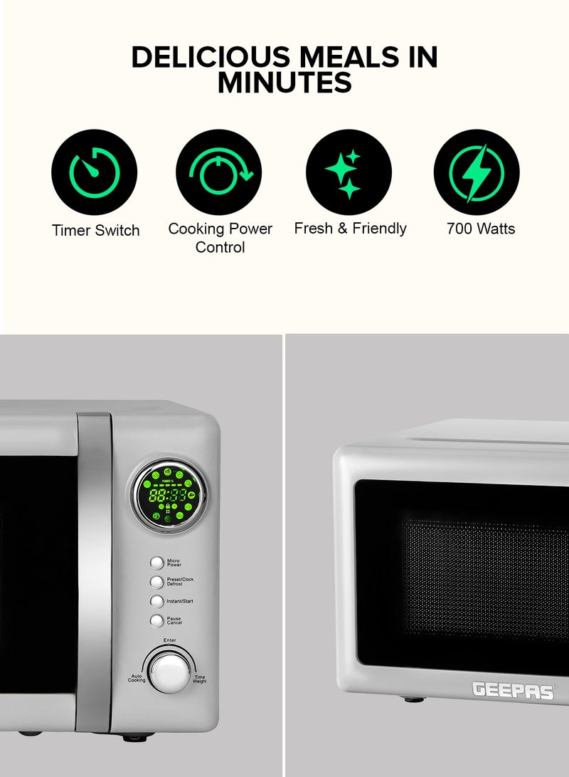 Digital Microwave Oven With 12 Quick Start Presets For a Varity Of Dishes, Defrost Function, Digital Display, Child Lock Function, Precise Cooking Controls, 20 L 700 W GMO2026GW Grey