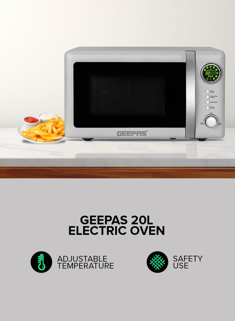 Digital Microwave Oven With 12 Quick Start Presets For a Varity Of Dishes, Defrost Function, Digital Display, Child Lock Function, Precise Cooking Controls, 20 L 700 W GMO2026GW Grey